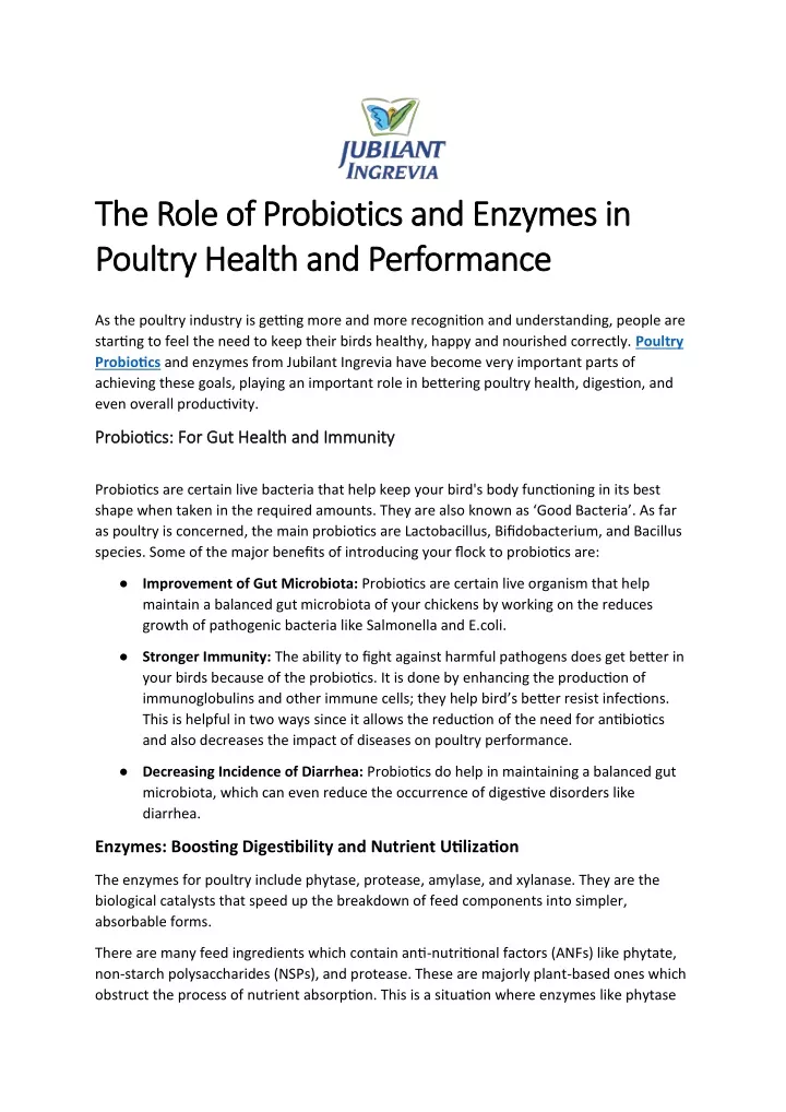 the role of probiotics and enzymes in the role