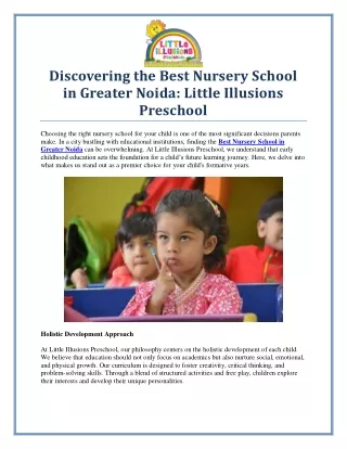 Discover the Best Nursery School in Greater Noida for Your Child’s Bright Future