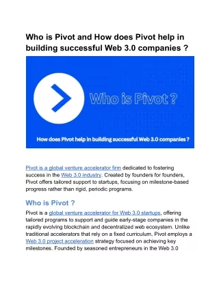 Who is Pivot and How does Pivot help in building successful Web 3