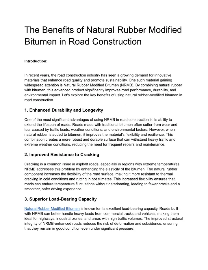 the benefits of natural rubber modified bitumen