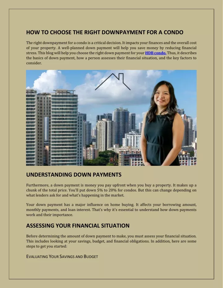 how to choose the right downpayment for a condo