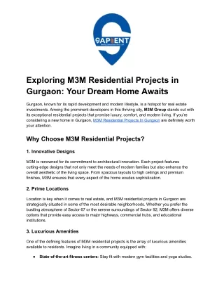 Exploring M3M Residential Projects in Gurgaon_ Your Dream Home Awaits