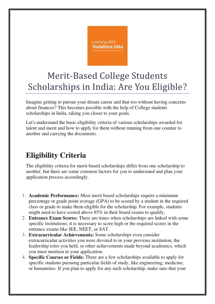 merit based college students scholarships