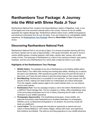 Ranthambore Tour Package_ A Journey into the Wild with Shree Rada Ji Tour