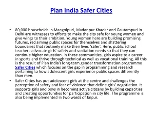 Plan India Safer Cities