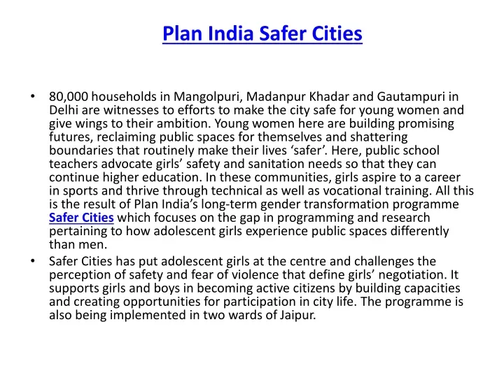 plan india safer cities