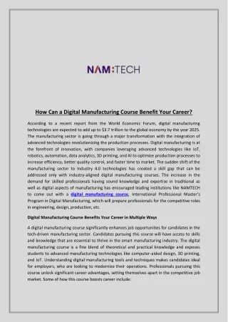 how can a digital manufacturing course benefit