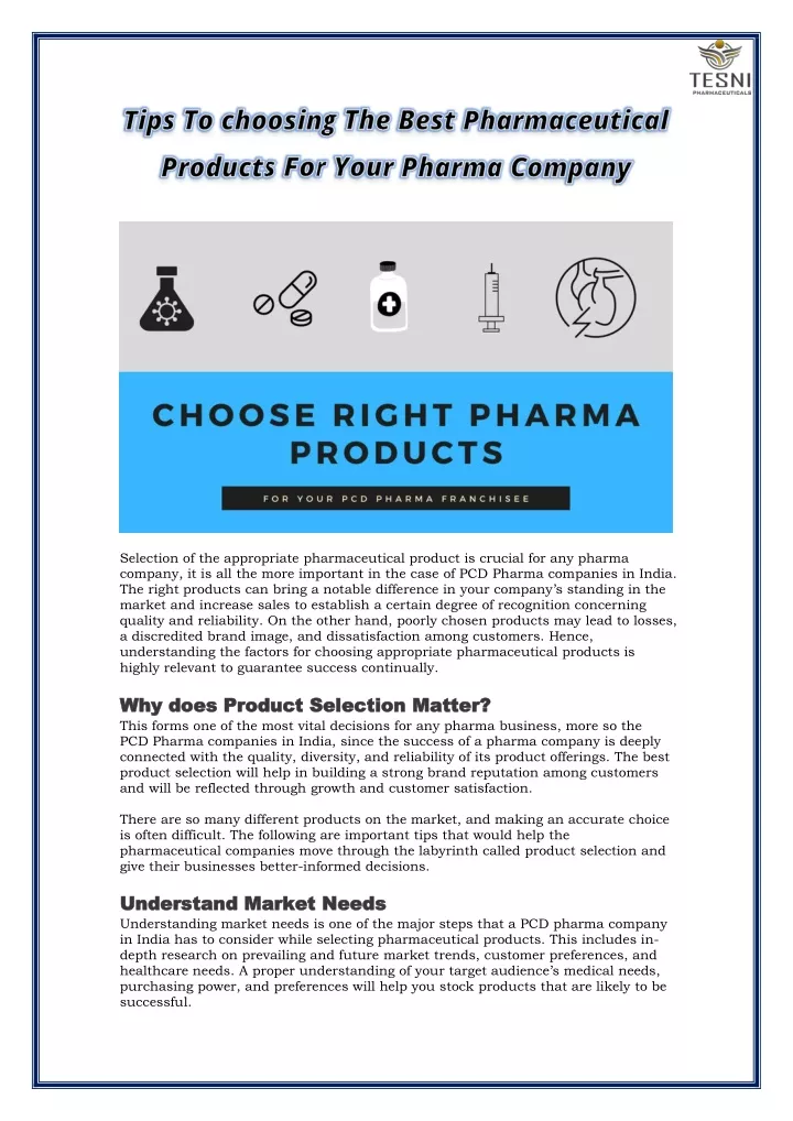 selection of the appropriate pharmaceutical