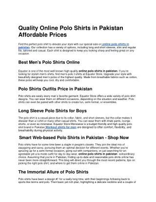 Quality Online Polo Shirts in Pakistan Affordable Prices