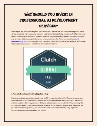Why Should You Invest in Professional AI Development Services