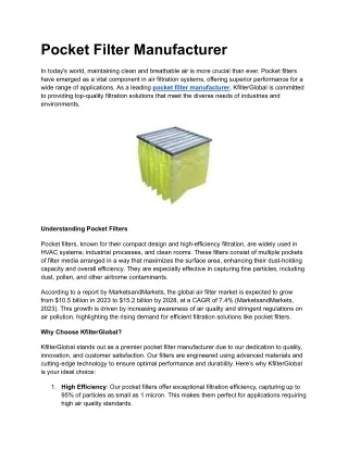 Pocket Filter Manufacturer