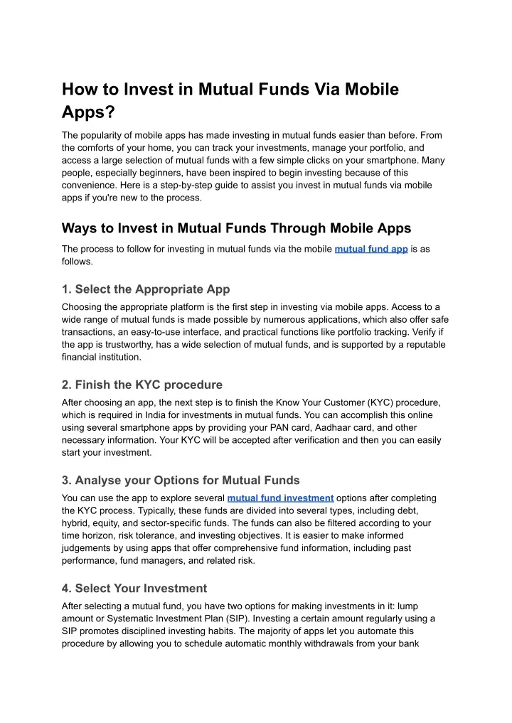 how to invest in mutual funds via mobile apps