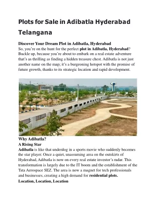 Plots for Sale in Adibatla Hyderabad Telangana