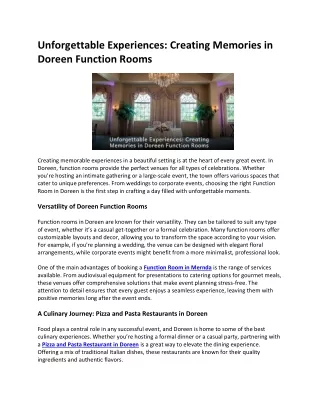 Unforgettable Experiences Creating Memories in Doreen Function Rooms