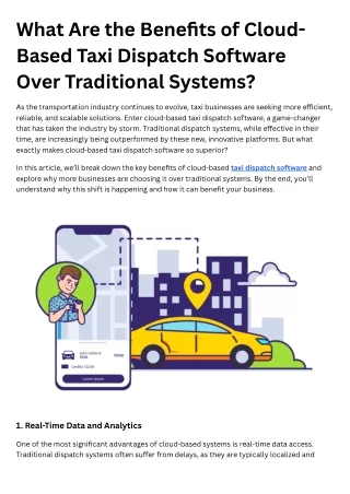 Benefits of Cloud-Based Taxi Dispatch Software Over Traditional Systems