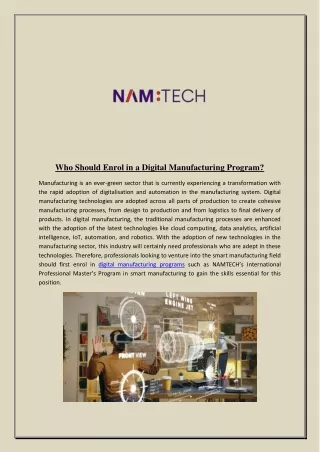 who should enrol in a digital manufacturing