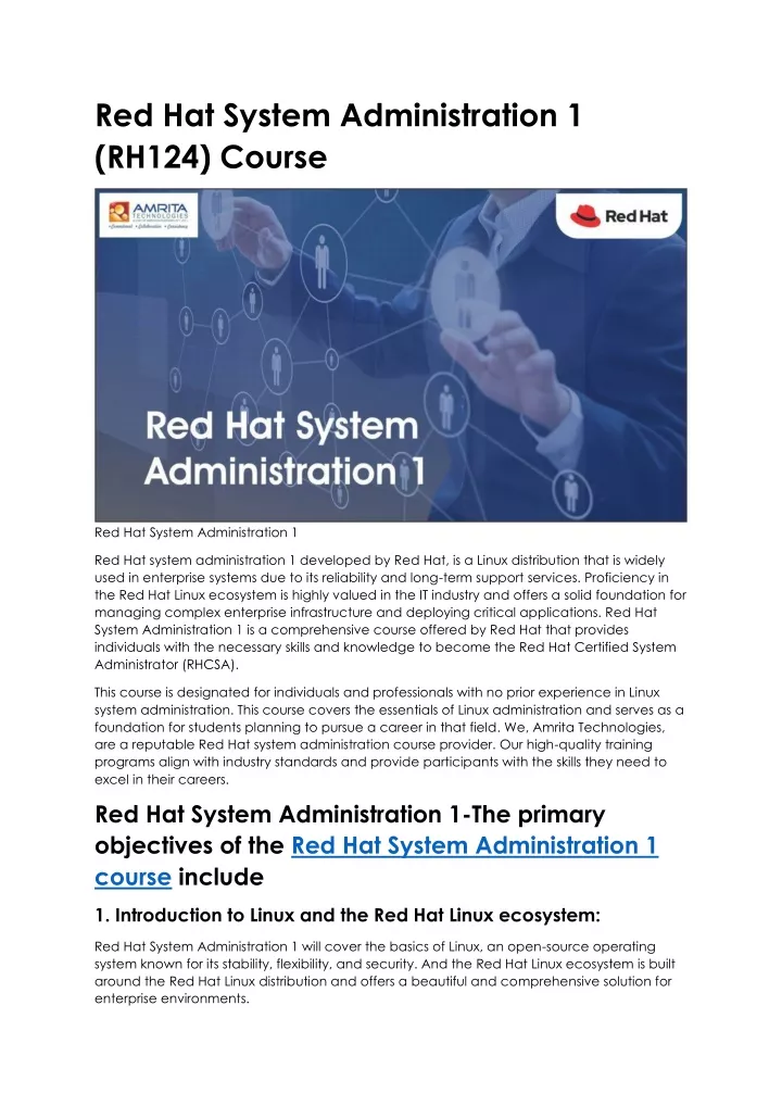 red hat system administration 1 rh124 course