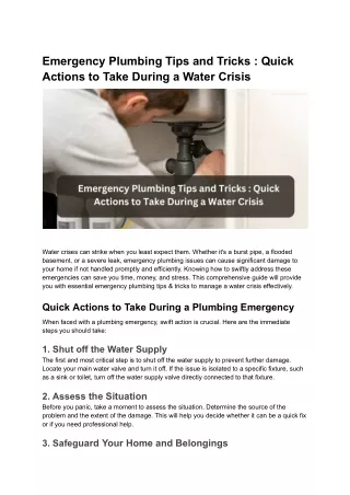 Emergency Plumbing Tips and Tricks _ Quick Actions to Take During a Water Crisis