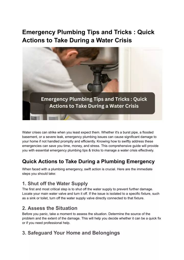 emergency plumbing tips and tricks quick actions