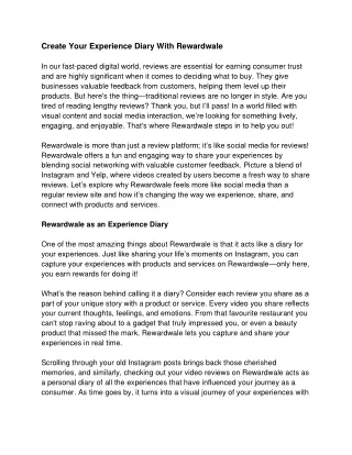 Create Your Experience Diary With Rewardwale