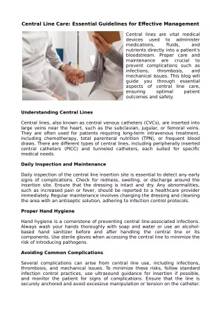 Central Line Care: Essential Guidelines for Effective Management