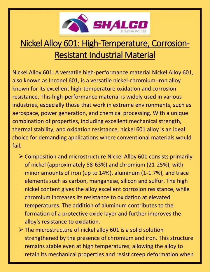 nickel alloy 601 high nickel alloy 601 high