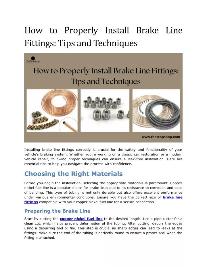 how to properly install brake line fittings tips