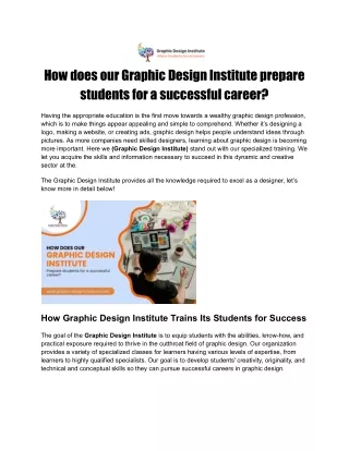 How does our Graphic Design Institute prepare students for a successful career_
