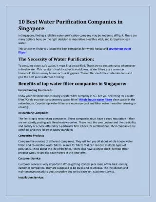 10 Best Water Purification Companies in Singapore