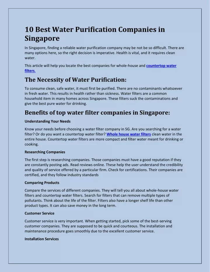 10 best water purification companies in singapore