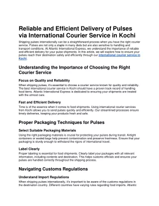 Reliable and Efficient Delivery of Pulses via International Courier Service