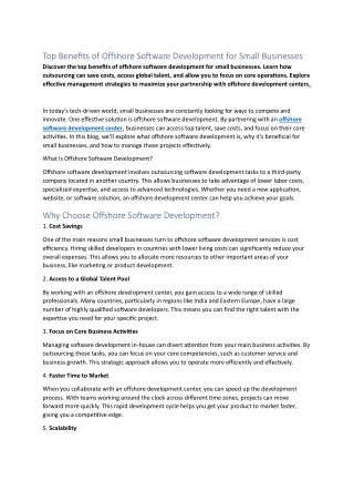 Top Benefits of Offshore Software Development for Small Businesses
