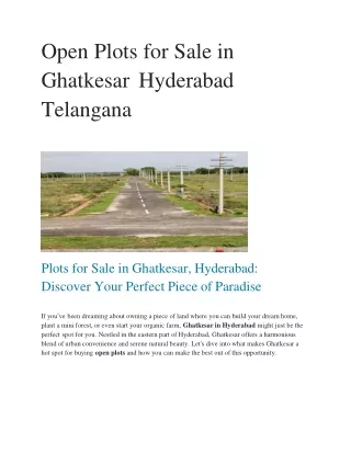 Open Plots for Sale in Ghatkesar Hyderabad Telangana