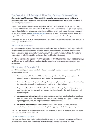 The Role of an HR Generalist