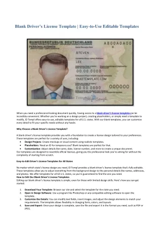 Blank Driver’s License Template  Easy-to-Use Editable Templates