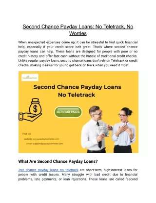 Second Chance Payday Loans No Teletrack