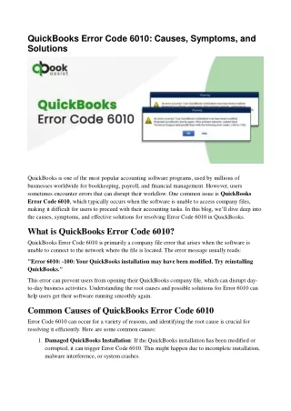 QuickBooks Error Code 6010: Troubleshooting and Solutions