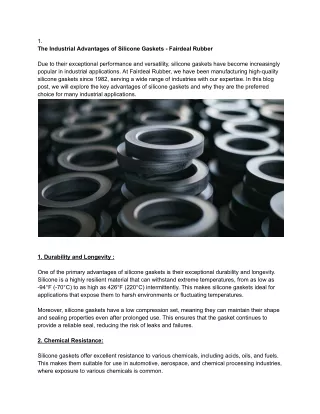 The Industrial Advantages of Silicone Gaskets - Fairdeal Rubber