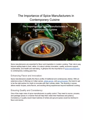 The Importance of Spice Manufacturers in Contemporary Cuisine