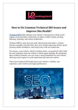 How to Fix Common Technical SEO Issues and Improve Site Health?