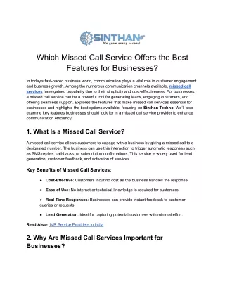 Which Missed Call Service Offers the Best Features for Businesses
