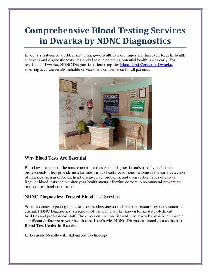 comprehensive blood testing services in dwarka