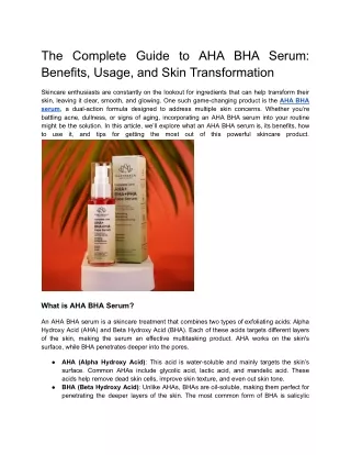 The Complete Guide to AHA BHA Serum: Benefits, Usage, and Skin Transformation