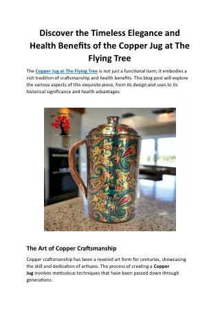 Discover the Timeless Elegance and Health Benefits of the Copper Jug at The Flying Tree