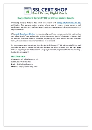 Buy Sectigo Multi Domain EV SSL for Ultimate Website Security