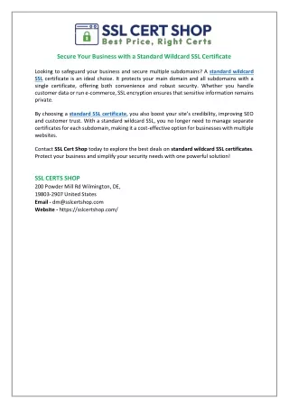 Secure Your Business with a Standard Wildcard SSL Certificate