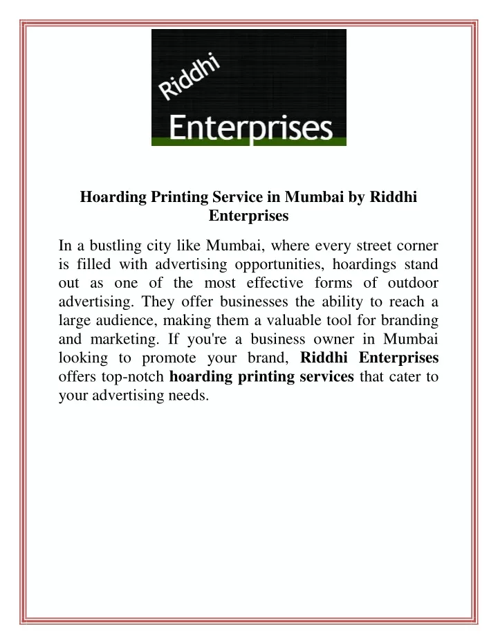 hoarding printing service in mumbai by riddhi