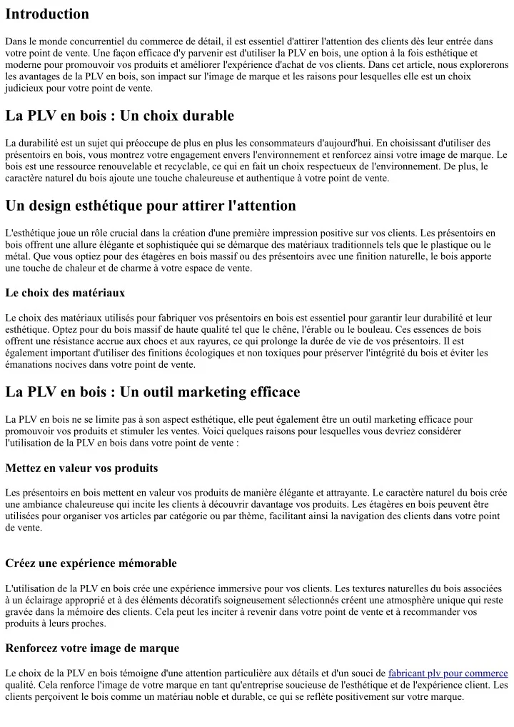 PPT - La PLV en bois : un choix esthétique et moderne pour votre point ...