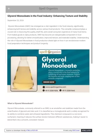 Glycerol Monooleate for Healthier, Stable Food Products from Spell Organics