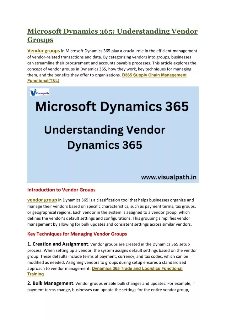 microsoft dynamics 365 understanding vendor groups